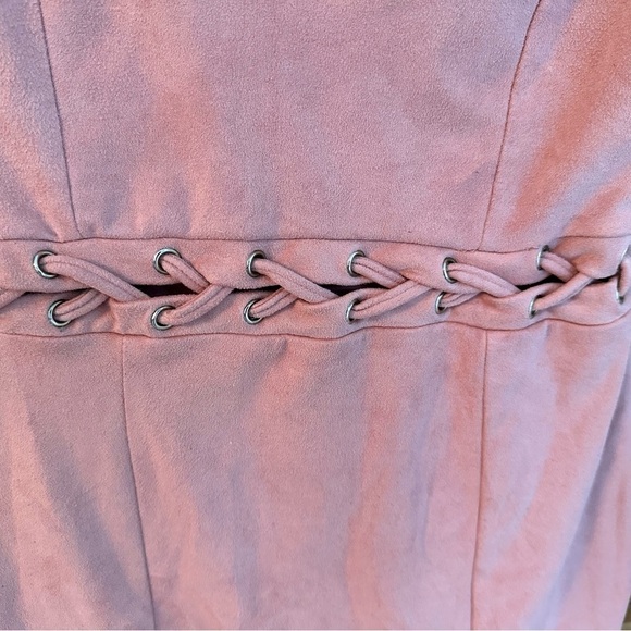 🎉A’GACI Rosey Pink Suede Dress w/Cute Waist Detailing Size Small - Picture 5 of 9